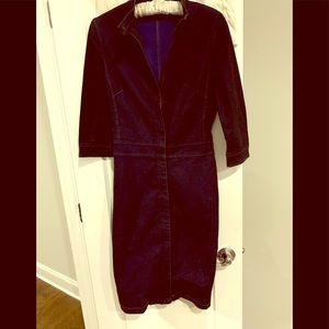 Denim stretch midi dress with zipper down